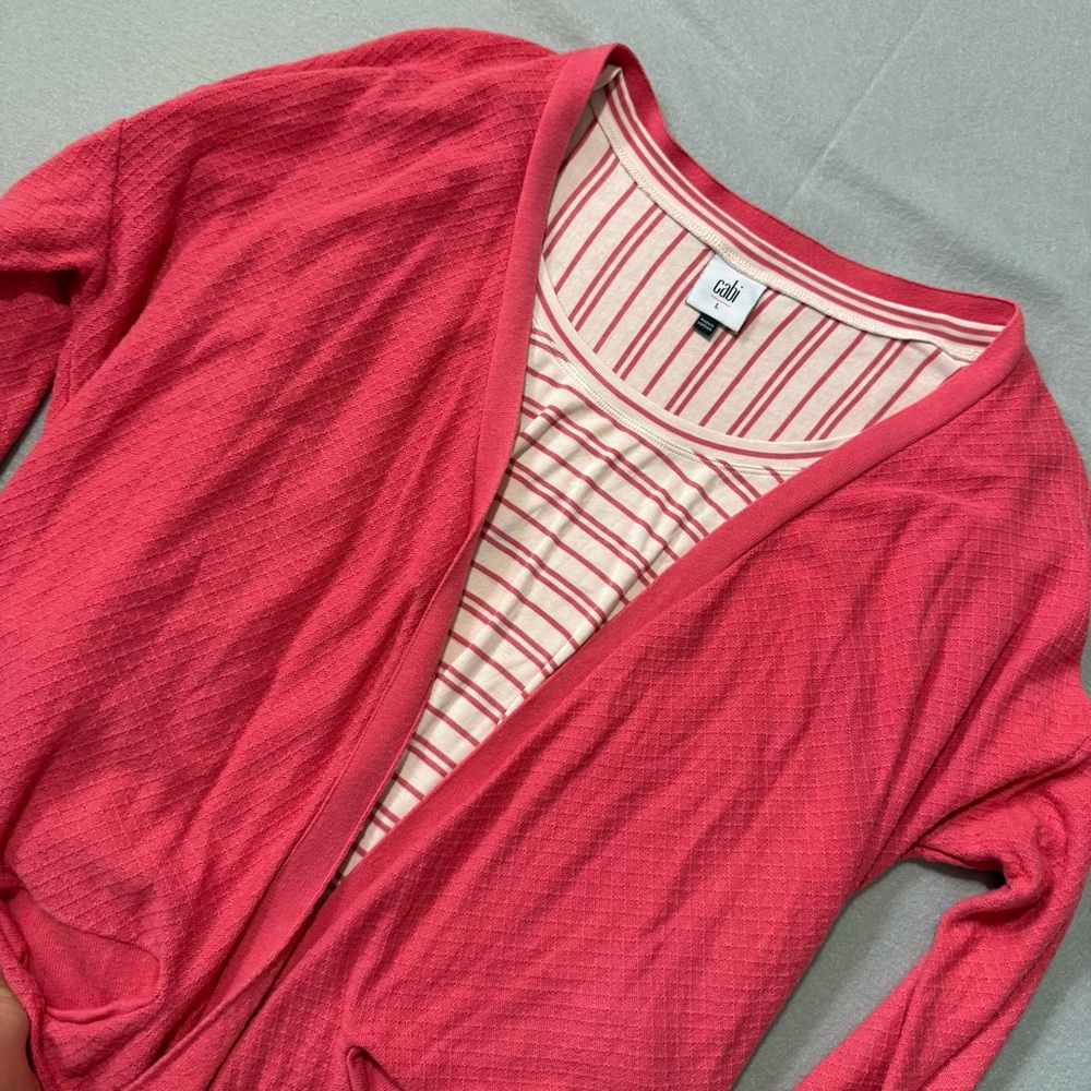 2 Piece Lot of CAbi Pink/Coral and Cream Striped Top with Coral NEXT Cardigan